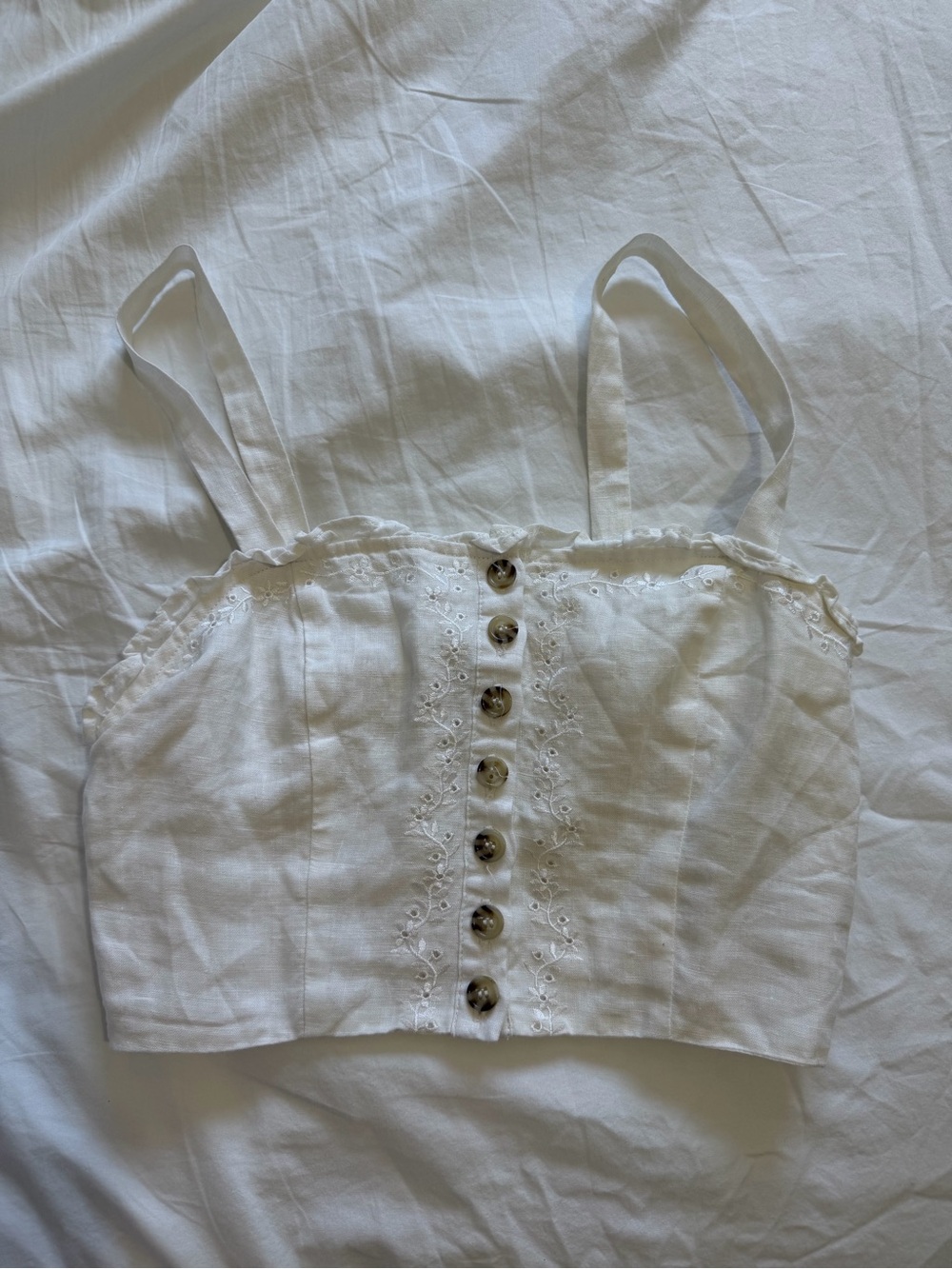 Forever 21 White Eyelet Button-Front Cropped Tank